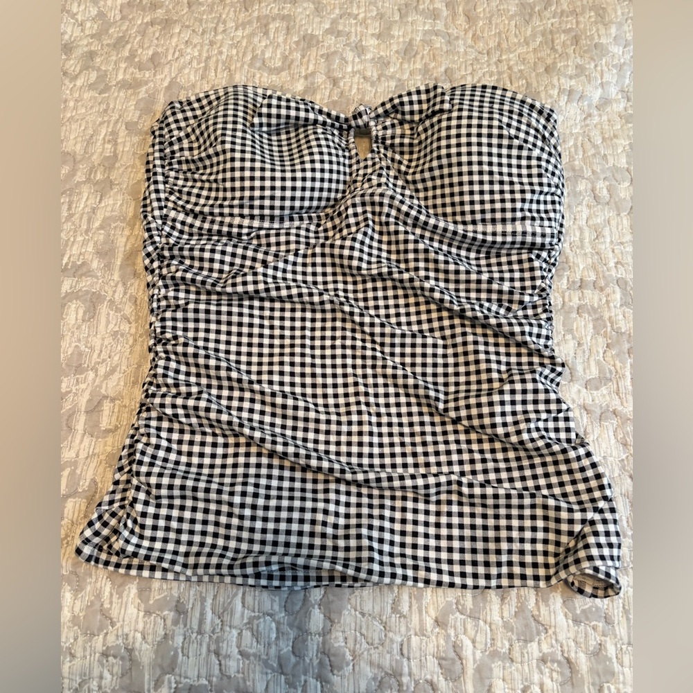 Tommy Bahama Black & White Gingham Strapless Swim Tankini Top